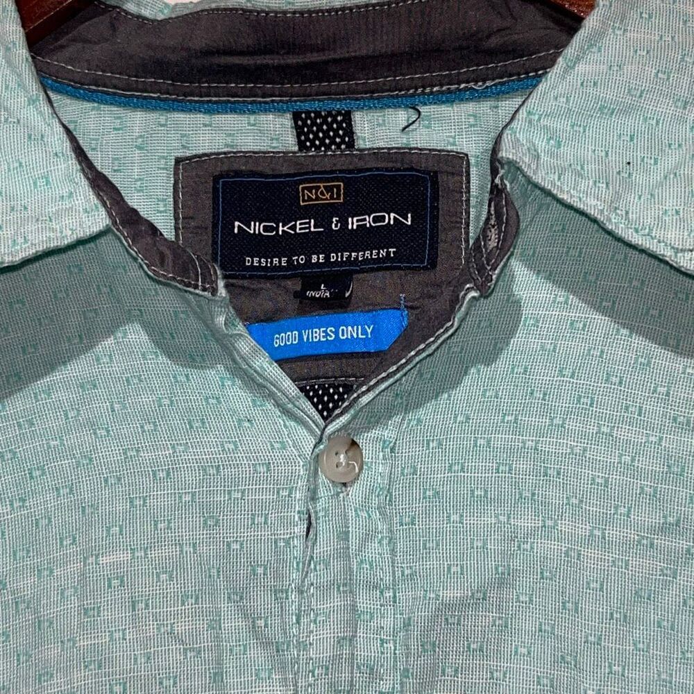 Nickel & Iron Men's Teal Textured 100% Cotton Short Sleeve Button Up Shirt Large - Picture 5 of 9